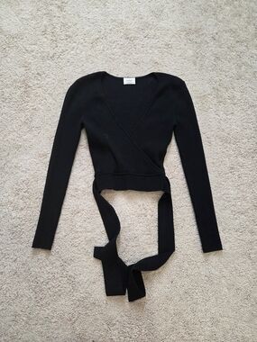 Wilfred Black Ribbed Wrap Tie Crop Sweater